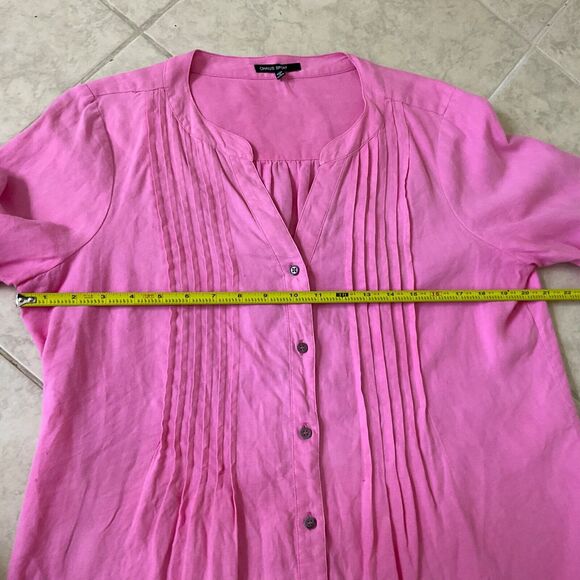 Chaus Sport Top Linen women’s M Pink Roll Tab Sleeves Button up Pin Tuck Blouse - Picture 6 of 10
